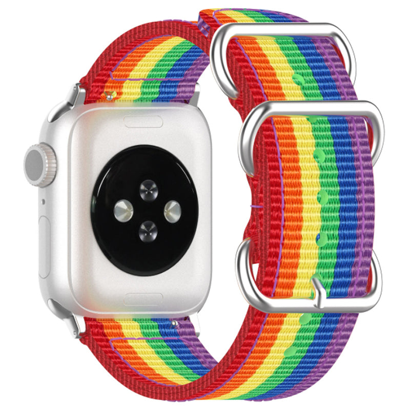 Stripes Three Loops Silver Buckle Watchband Canvas Watch Strap Replacement for Apple Watch Series 9 8 7 41mm 6 SE (2023) SE (2022) SE 5 4 40mm 3 2 1 38mm Stripes Three Loops Silver Buckle Watchband Canvas Watch Strap Replacement for Apple Watch Series 9 8 7 41mm 6 SE (2023) SE (2022) SE 5 4 40mm 3 2 1 38mm